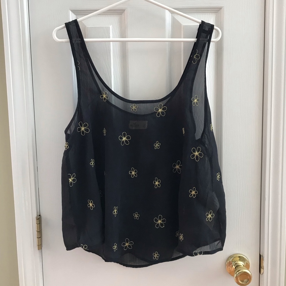 Hollister Blue Top with Gold Flowers